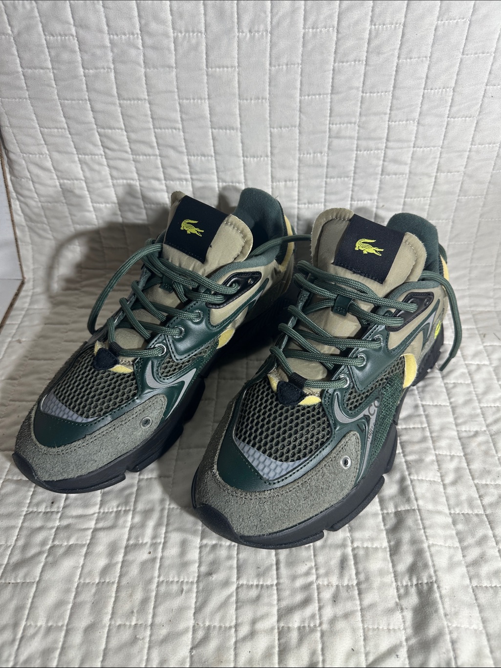 Lacoste L003 Neo Sneakers In A Green And Khaki Colorway. No Insoles